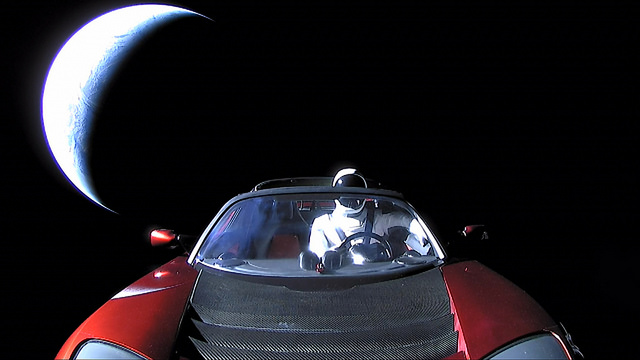 The Starman mannequin in space.