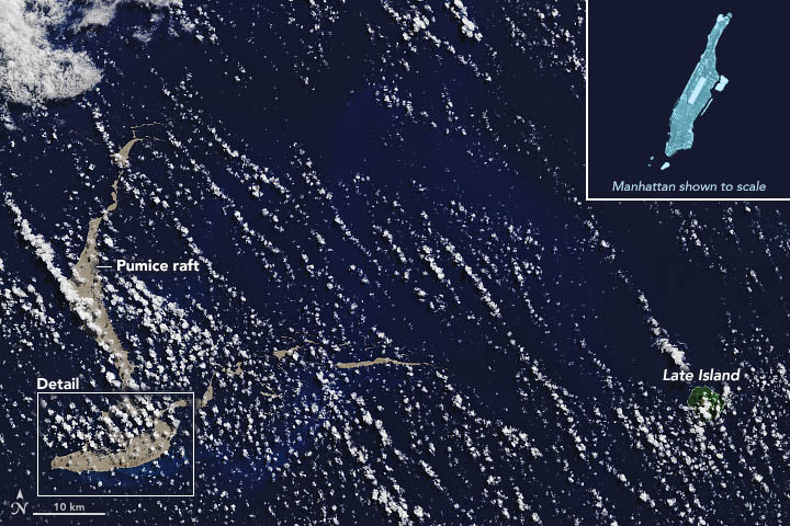  satellite photo showing a pumice raft