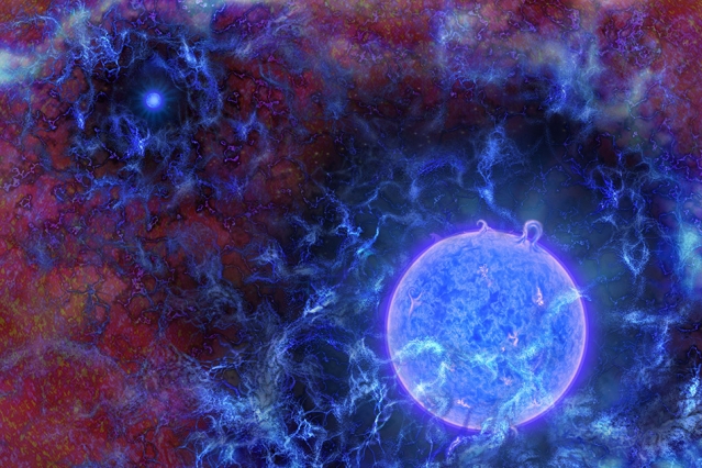 An artist's impression of the first stars, which were hot, blue, and massive.