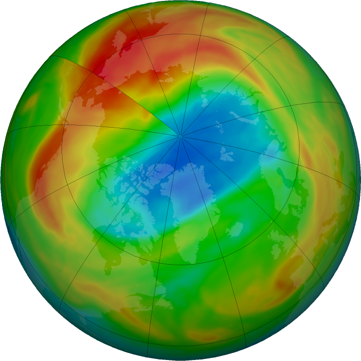 satellite image of ozone over the Arctic Circle