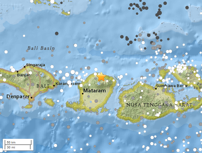 map showing the location of the August 2018 Indonesia earthquake
