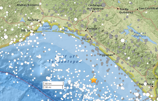 Epicenter of the earthquake is shown by the gold star
