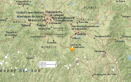 Epicenter of the earthquake is shown by the gold star