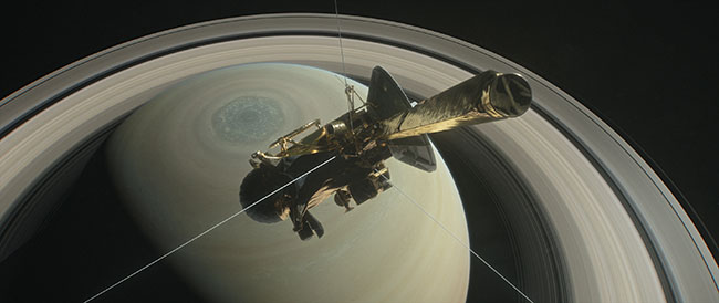 Cassini spacecraft orbiting Saturn.