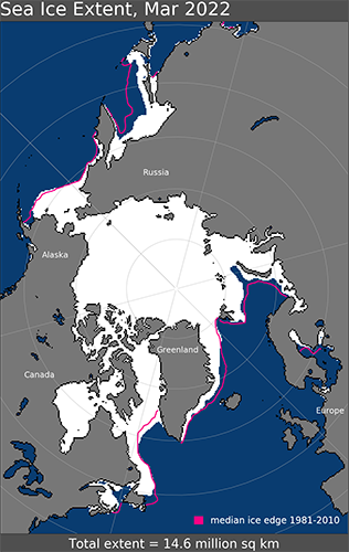 map showing Arctic sea ice extent