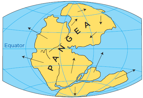 map of the Earth showing the breakup of Pangea