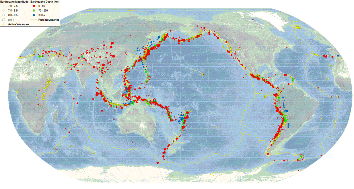 This is a map of the Earth showing where earthquakes have occurred 