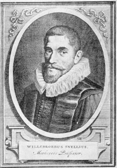A portrait of Willebrord Snell in a black-and-white style with an ornate frame