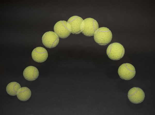 Time-lapse photo of a bouncing tennis ball