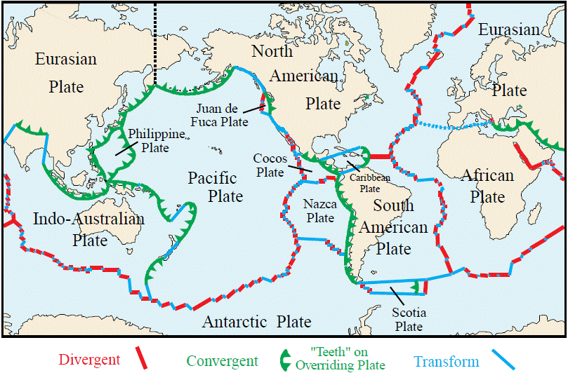 Map showing tectonic plates on the Earth