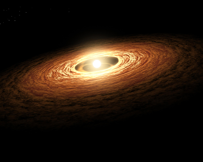 A young sun with an encircling protoplanetary disk.
