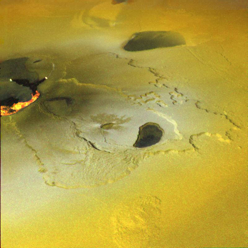 This is a satellite photo of volcanic eruption on Jupiter's moon Io