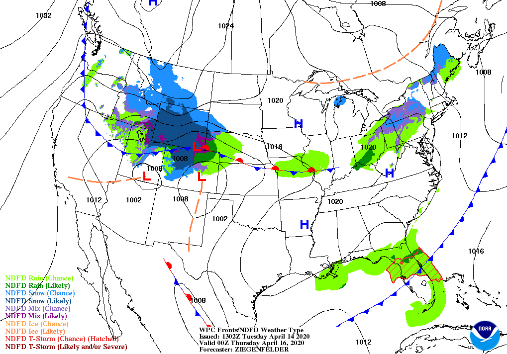map showing the three-day weather forecast