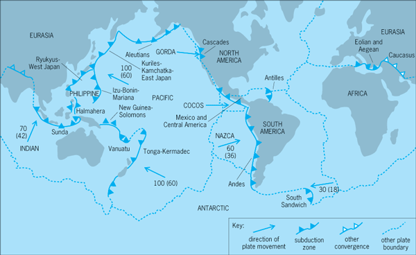 world map showing subduction zones